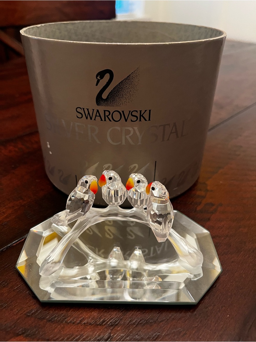 Swarovski Clear Crystal Four Lovebirds with Orange Beaks